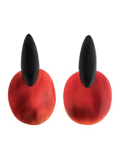 Pre-owned Monies Wood & Horn Drop Clip-on Earrings In Red
