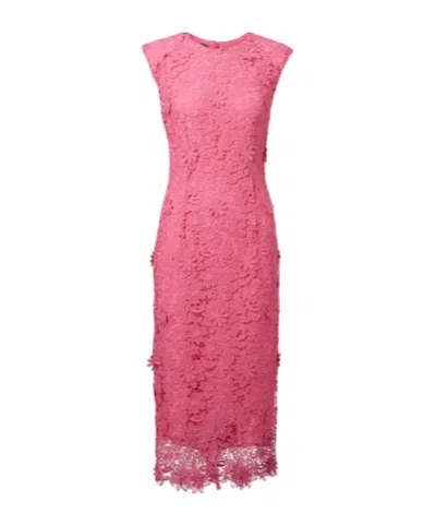 Monique Lhuillier Hibiscus Floral Lace Midi Dress In Pattern
