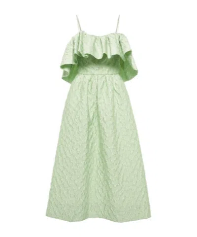Monique Lhuillier Off-the-shoulder Materasai Textured Midi Dress In Green
