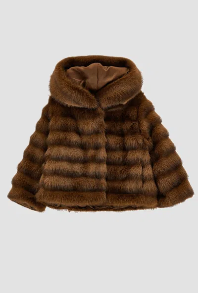 Monnalisa Kids' Jacket In Dark Brown Ecopelliccia In Other