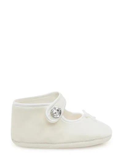 Monnalisa Velvet Mini Sandals With Jewel Button In White