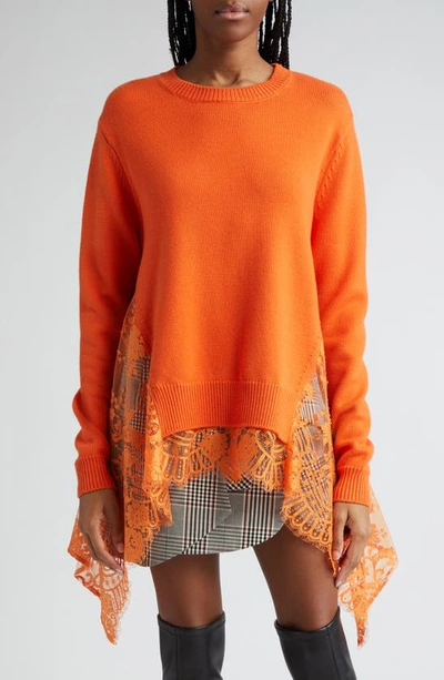 Monse Lace Inset Crewneck Sweater In Orange