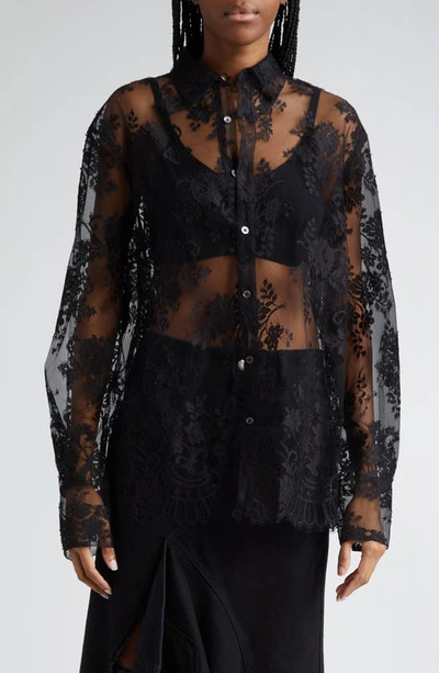 Monse Open Back Sheer Floral Lace Top In Black