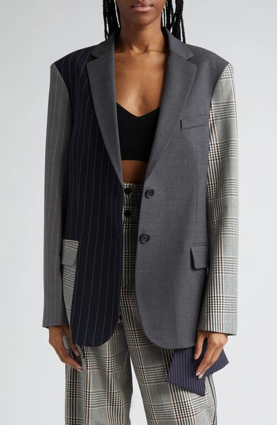 Monse Patchwork Single Breasted Stretch Virgin Wool Blazer In Charcoal