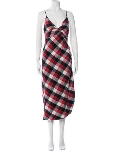 Pre-owned Monse Plaid Print Midi Length Dress In Red