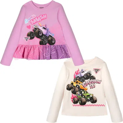 Monster Jam Kids'  2-pack Long Sleeve T-shirts In Pink