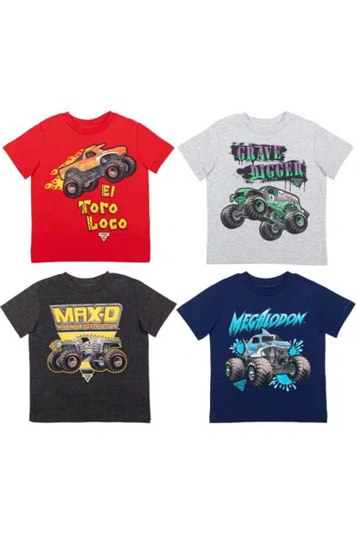 Monster Jam Kids'  4-pack Short Sleeve Tees In Multi