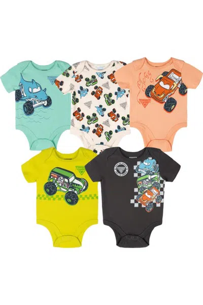 Monster Jam Babies'  5-pack Short Sleeve Bodysuits In Multi