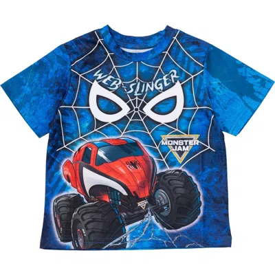 Monster Jam Kids'  Marvel's Monster Trucks Short Sleeve T-shirt In Blue
