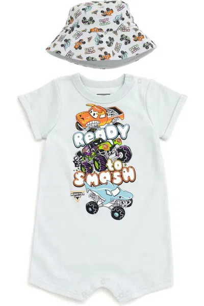 Monster Jam Babies'  One Piece Romper And Bucket Hat Set In Animal Print
