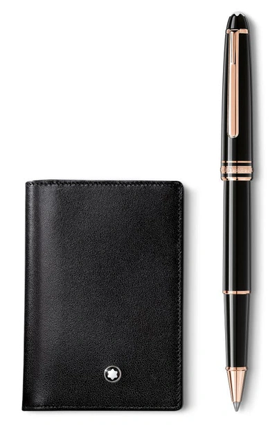 Montblanc Meisterstück Classique Rollerball Pen And Business Card Holder Set In Black
