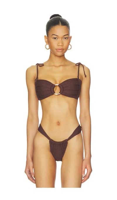 Montce Tori Bandeau Bikini Top In Espresso Crochet