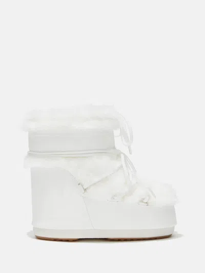 Moon Boot Ambidextrous Logo-print Panel Slip-on Mini Boot With Criss-cross Tubular Laces In White