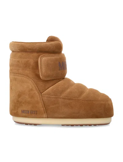 Moon Boot Brown Icon Strap Suede Boot In Burgundy