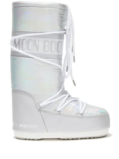 Moon Boot Metallic Logo-print Snow Boots In Silver