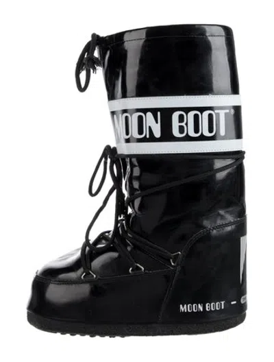 Pre-owned Moon Boot Rubber Graphic Print Snow Boots In Black