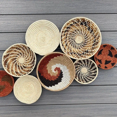 Moon Natural Home Decor Moon's Assorted Set Of 8 African Baskets 7.5"-12" Wall Baskets Set In Neutral