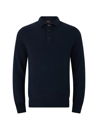 Moorer Button-placket Collar Sweater In Blue