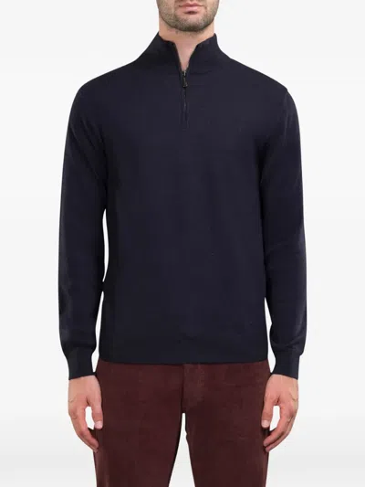 Moorer Half-zip Turtleneck Sweater In Blue