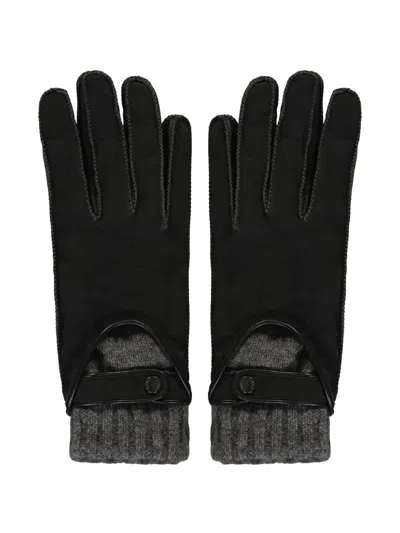 Moorer Knitted Leather Gloves In Black