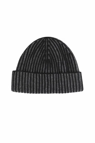 Moorer Men's Ribbed Knit Beanie Hat In Nero/dark Grey In Gray