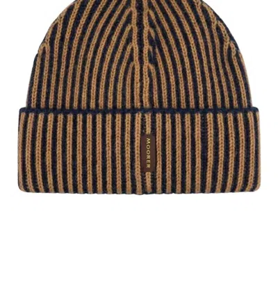 Moorer Men's Ribbed Knit Beanie Hat In Vicuna/marine In Multi
