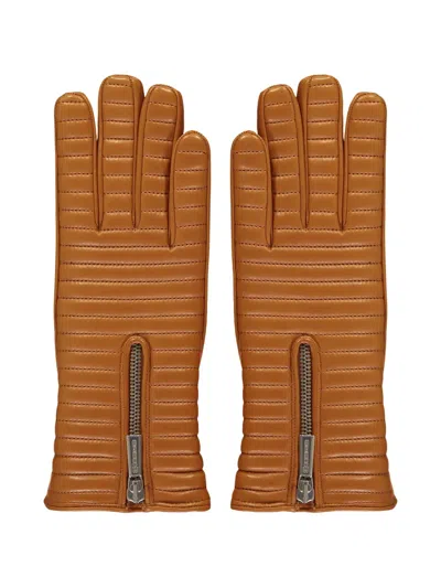 Moorer Quilted Zip Gloves In Brown