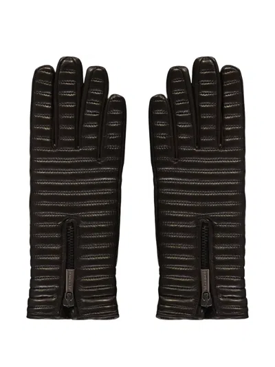 Moorer Quilted Zip Gloves In Brown