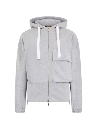Moorer Zipped Hoodie In Gray