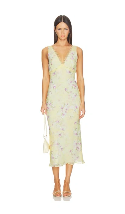 More To Come Alora Midi Dress In Yellow Floral