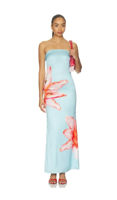 More To Come Lyza Strapless Maxi Dress In Blue Floral