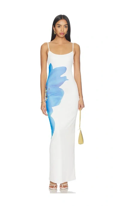 More To Come Nadia Maxi Dress In White & Blue Floral