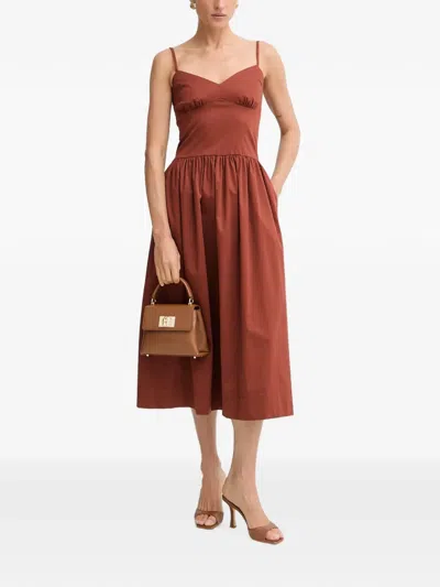 Morgan Bow-detail Pleated Midi Dress In Brown