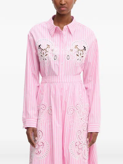 Morgan Broderie-anglaise Striped Shirt In Pink