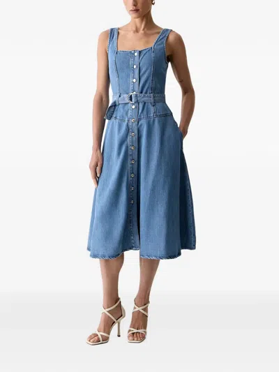 Morgan Button-front Midi Dress In Blue