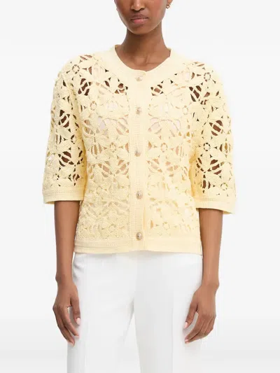 Morgan Crochet-knit Cardigan In Yellow