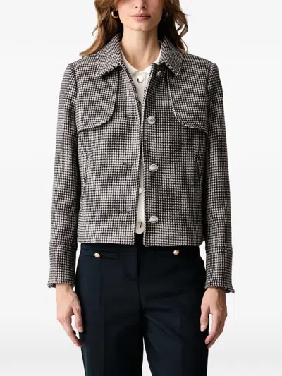Morgan Houndstooth-pattern Button-up Jacket In Gray