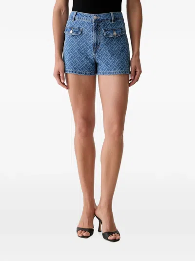 Morgan Monogram-jacquard Denim Shorts In Blue