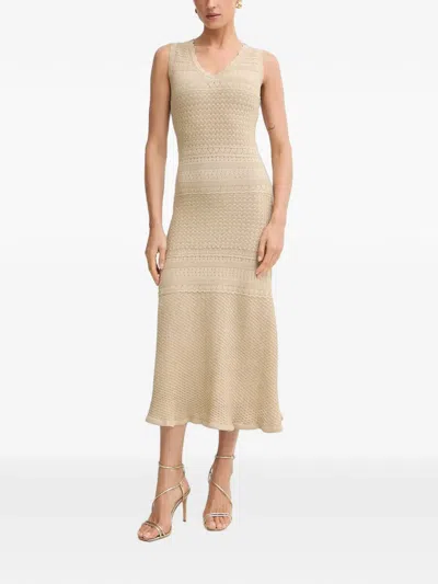 Morgan Rmilan Scalloped-edge Midi Dress In Neutral