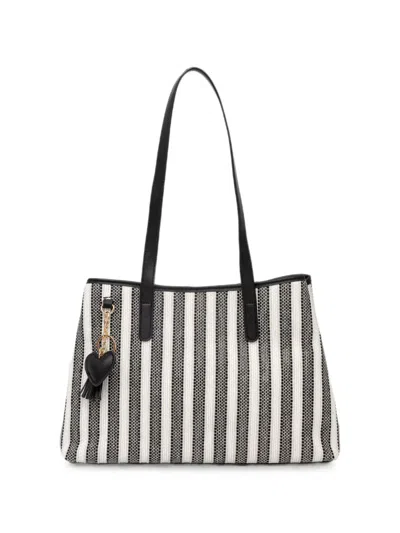 Morgan Striped Heart-charm Tote Bag In White