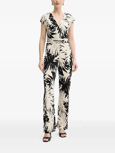 Morgan V-neck Floral Jumpsuit In Gold