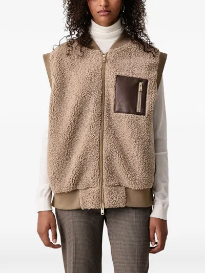 Mos Mosh Fleece-texture Panelled Gilet In Brown