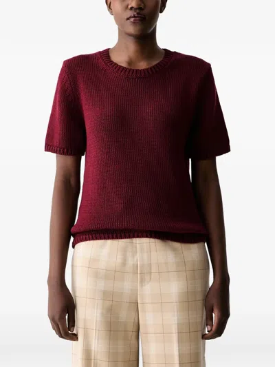 Mos Mosh Mmarin Ribbed-trim Short-sleeved Sweater In Burgundy