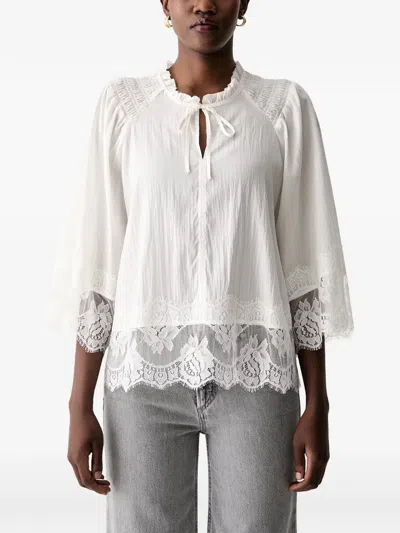 Mos Mosh Mmeisa Lace-trim Smocked-detail Blouse In White