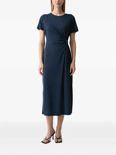 Mos Mosh Mmjuliette Side-tie Short-sleeved Midi Dress In Blue