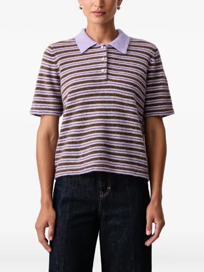 Mos Mosh Mmmilvi Striped Polo Shirt In Purple