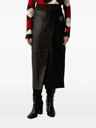 Mos Mosh Mmvela Leather Midi Skirt In Black