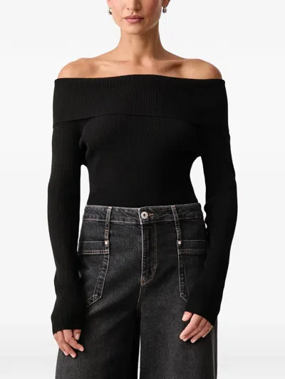 Mos Mosh Off-shoulder Ribbed Sweater In Black