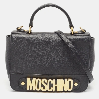 Pre-owned Moschino Black Leather Classic Logo Top Handle Bag