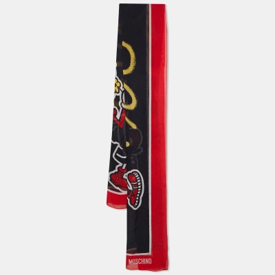 Pre-owned Moschino Black/red Olive Oyl Print Silk Stole